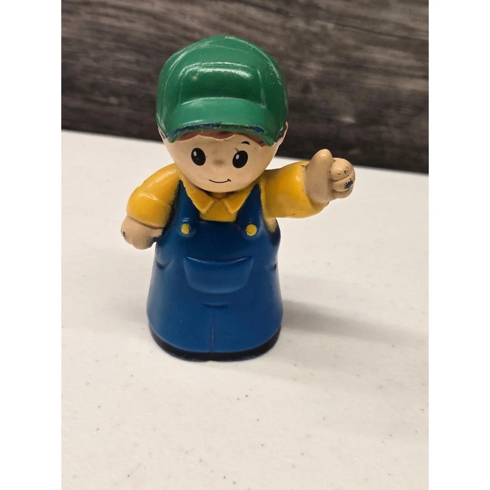Fisher-Price Little People Boy Figure Green Hat Blue Overalls Yellow Shirt Toy